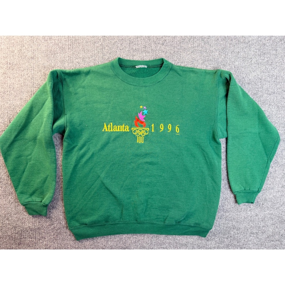 Vintage 90s Atlanta 1996 Olympics Sweatshirt Green Embroidered Crewneck Mens L